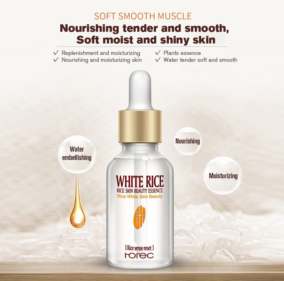 HOREC White Rice Whitening Serum Face Moisturizing Cream Anti Wrinkle Anti Aging Face Fine Lines Acne Treatment Skin Care 15ml