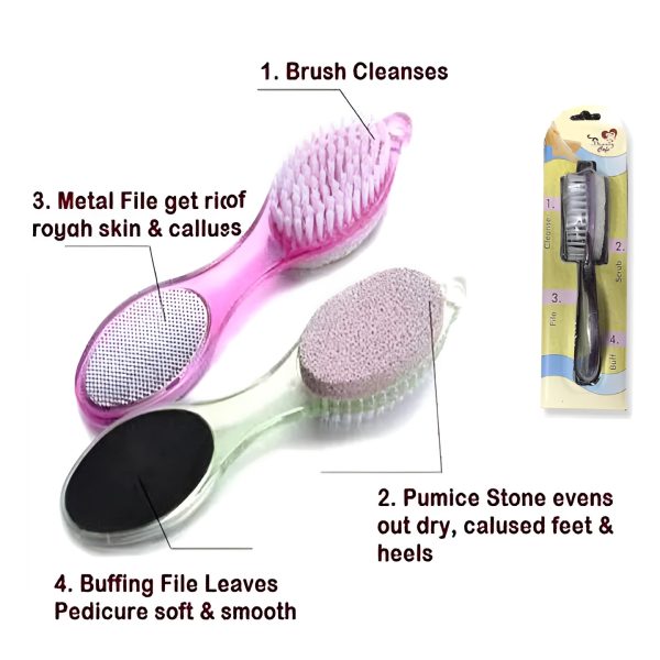 4 In 1 Foot Scrubber | Multi Use Pedicure Paddle Brush – 4 Step Pedicure Cleanse, Scrub, File And Buff (random Color)